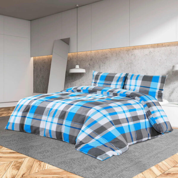 vidaXL sengetøj 240x220 cm bomuld blå og grå