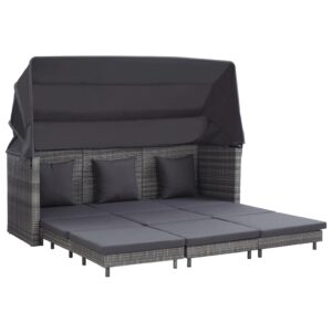 vidaXL udvidelig 3-personers sovesofa med tag polyrattan grå