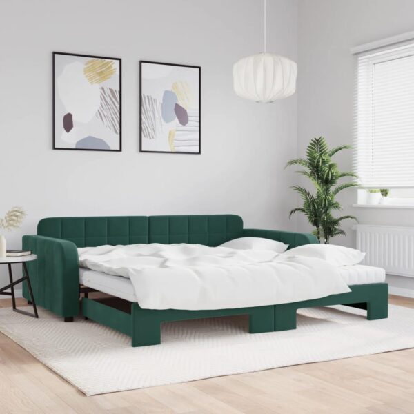 Daybed med udtræk og madras 100x200 cm velour mørkegrøn