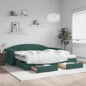 Daybed med udtræk og skuffer 100x200 cm velour mørkegrøn