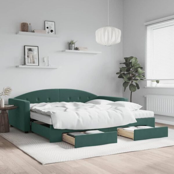 Daybed med udtræk og skuffer 100x200 cm velour mørkegrøn