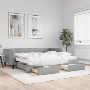 Daybed med udtræk og skuffer 90x190 cm stof lysegrå