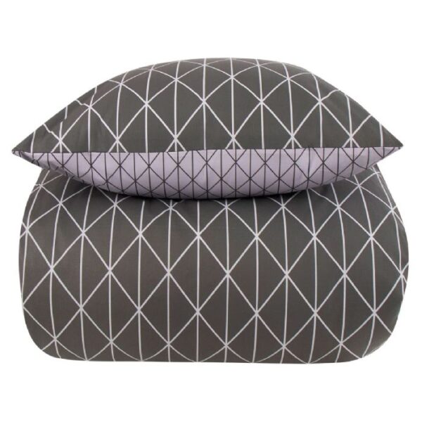 Dobbelt sengetøj 200x200 cm - 100% Bomuld - Vendbart med gråt harlequin design