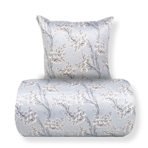 Dobbelt sengetøj 200x200 cm - Satin - Lyseblåt vendbart blomster design