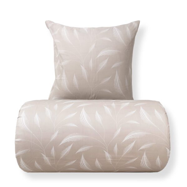 Dobbelt sengetøj 240x220 cm - Microfiber - Beige med print af blade