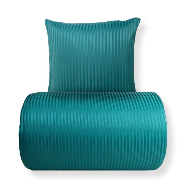 Dobbelt sengetøj 240x220 cm - Microfiber - Ensfarvet med petrol farvet striber