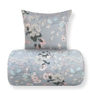 Dobbelt sengetøj 240x220 cm - Microfiber - Støvet grønt blomstret print