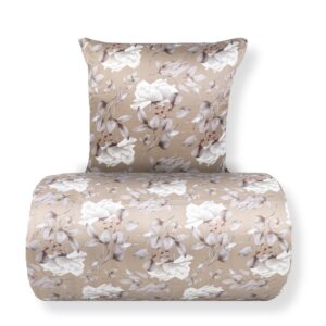 Dobbelt sengetøj 240x220 cm - Satin - Brunt vendbart blomster design