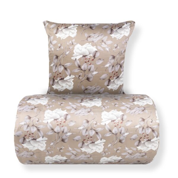 Dobbelt sengetøj 240x220 cm - Satin - Brunt vendbart blomster design