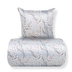 Dobbelt sengetøj 240x220 cm - Satin - Lyseblåt vendbart blomster design