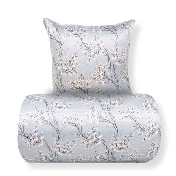 Dobbelt sengetøj 240x220 cm - Satin - Lyseblåt vendbart blomster design