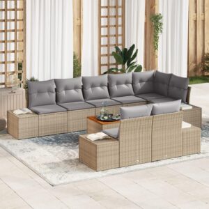Havesofa Sæt med pude 9 stk Beige Poly rattan
