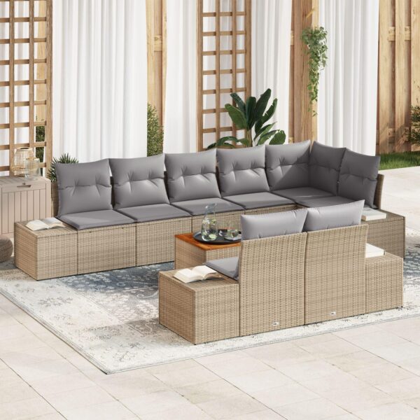 Havesofa Sæt med pude 9 stk Beige Poly rattan