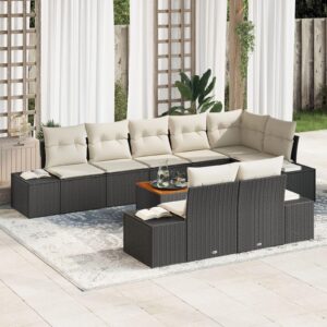 Havesofa Sæt med pude 9 stk Sort Poly rattan