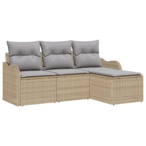 Havesofa Sæt med pude med opbevaring 4 stk Beige Poly rattan