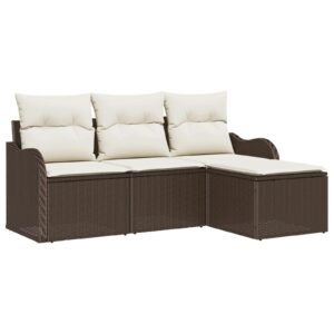 Havesofa Sæt med pude med opbevaring 4 stk Brun Poly rattan