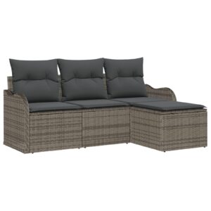 Havesofa Sæt med pude med opbevaring 4 stk Grå Poly rattan