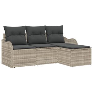 Havesofa Sæt med pude med opbevaring 4 stk Lysegrå Poly rattan