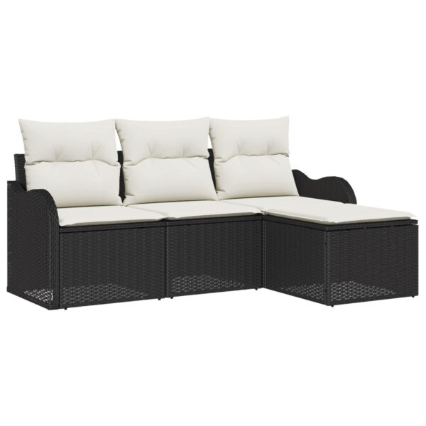 Havesofa Sæt med pude med opbevaring 4 stk Sort Poly rattan