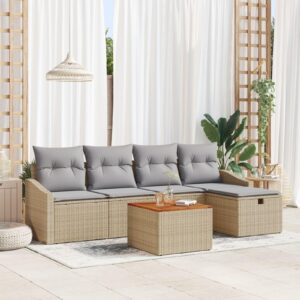 Havesofa Sæt med pude med opbevaring 6 stk Beige Poly rattan