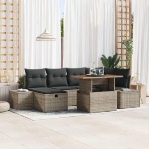 Havesofa Sæt med pude med opbevaring 7 stk Grå Poly rattan
