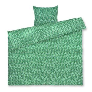 JUNA dobbelt sengetøj 200x220 cm - 100% økologisk bomuldssatin - Pleasantly grøn med blomster