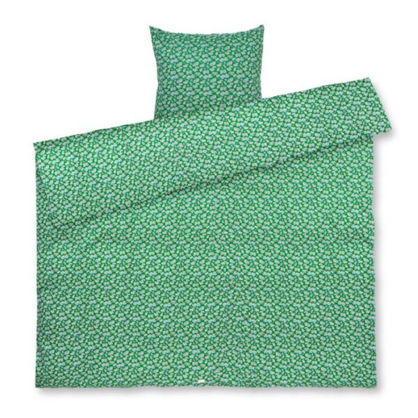 JUNA dobbelt sengetøj 200x220 cm - 100% økologisk bomuldssatin - Pleasantly grøn med blomster