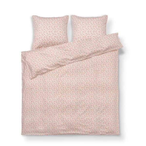 JUNA dobbelt sengetøj 200x220 cm - 100% økologisk bomuldssatin - Pleasantly hvid med rosa blomster