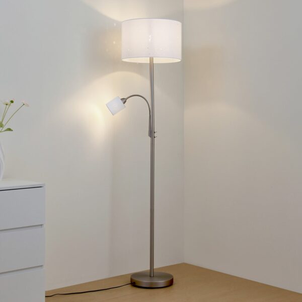 Jaileen gulvlampe, 170 cm, hvid, tekstil, læselampe Lindby - Stue - Moderne - Stof / tekstil - Med flere lyskilder