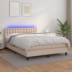 Kontinentalseng LED-lys 140x200 cm kunstlæder cappuccinofarvet