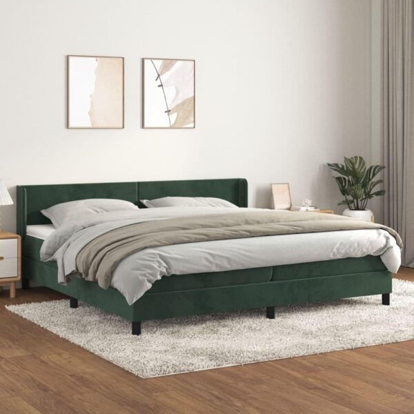 Kontinentalseng med madras 200x200 cm fløjl mørkegrøn