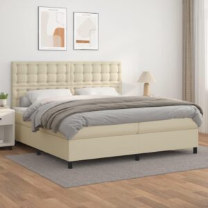 Kontinentalseng med madras 200x200 cm kunstlæder cremefarvet