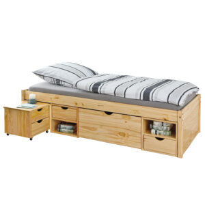 NORDIC LIVING COLLECTION Claas sengeramme, m. lamelbund, udtræksbord og 5 skuffer - natur fyrretræ (90x200)