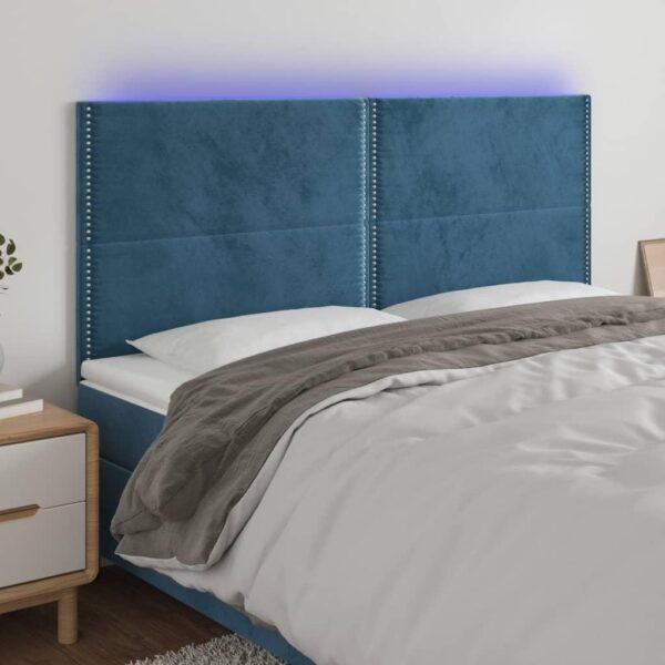 Sengegavl med LED-lys 160x5x118/128 cm fløjl mørkeblå