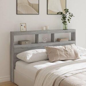 Sengegavl med opbevaring og LED-lys 160x17x102 cm grå sonoma-eg