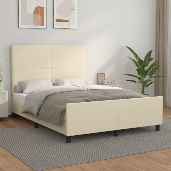 Sengeramme med sengegavl 140x200 cm kunstlæder cremefarvet