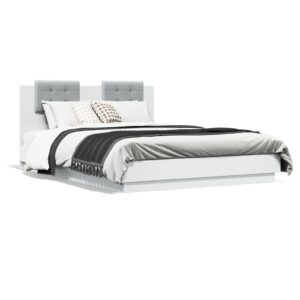 Sengeramme med sengegavl og LED-lys 120x200 cm hvid