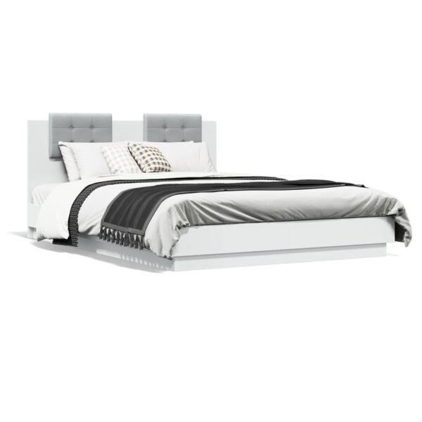 Sengeramme med sengegavl og LED-lys 120x200 cm hvid