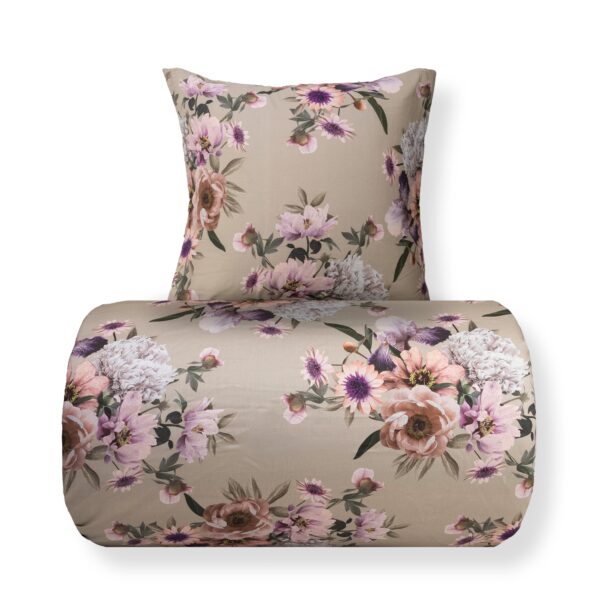 Sengetøj - Bomuldssatin - Vendbart beige blomster sengetøj