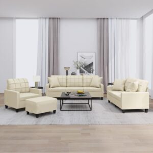 Sofasæt 4 dele med puder kunstlæder cremefarvet