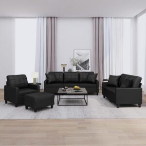 Sofasæt 4 dele med puder kunstlæder sort