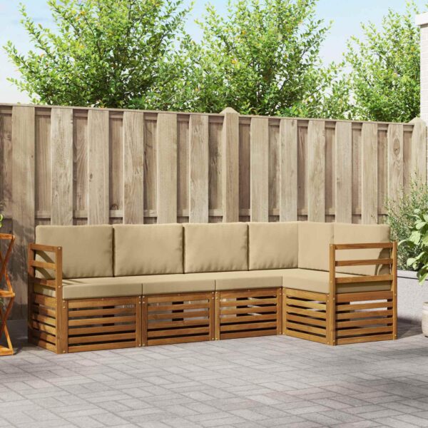 Sofasæt med pude 5 stk Naturlig og Beige Massivt Akacietræ