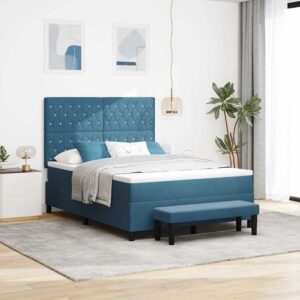 vidaXL Box spring seng med pude Mørkeblå 200 x 140 cm Fløjl