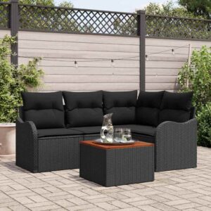 vidaXL Havesofa Sæt med pude 5 pcs Sort polyrattan