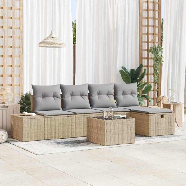 vidaXL Havesofa Sæt med pude 6 pcs Beige polyrattan