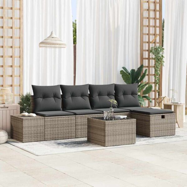 vidaXL Havesofa Sæt med pude 6 pcs Grå polyrattan