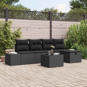 vidaXL Havesofa Sæt med pude 6 pcs Sort polyrattan