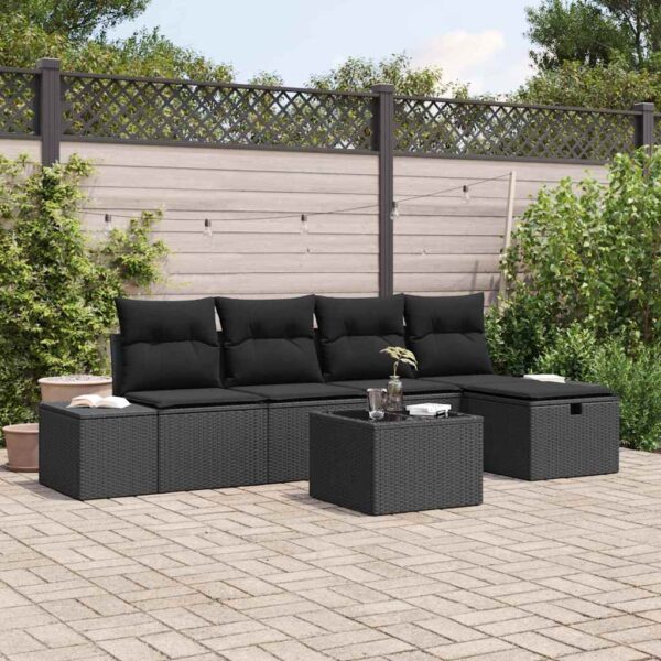 vidaXL Havesofa Sæt med pude 6 pcs Sort polyrattan