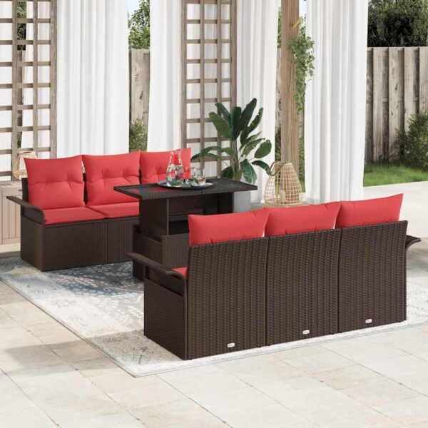 vidaXL Havesofa Sæt med pude 7 pcs Brun polyrattan