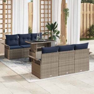 vidaXL Havesofa Sæt med pude 7 pcs Grå polyrattan